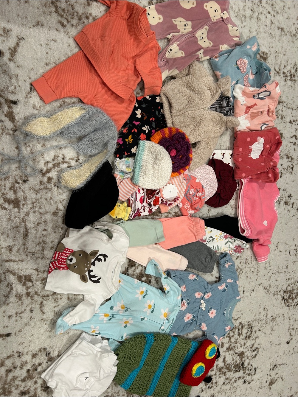 Newborn Kids Mixed Clothing & Accessories Bundle in Pink, Coral, Blue, Gray